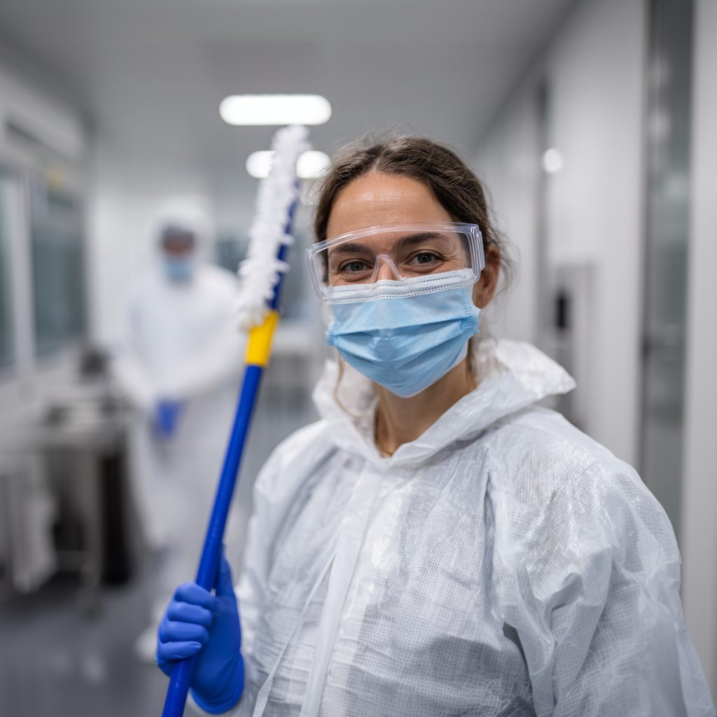 Auf dem Foto sieht man eine Reinigungskraft, die ihren neuen Job im Saarland über www.stellenangebotesaarland.de gefunden hat.