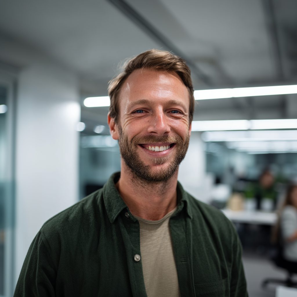 Auf dem Foto sieht man einen jungen Mann, der seinen neuen Job als Assistent der Herstellungsleitung bei www.stellenangebotesaarland.de gefunden hat.