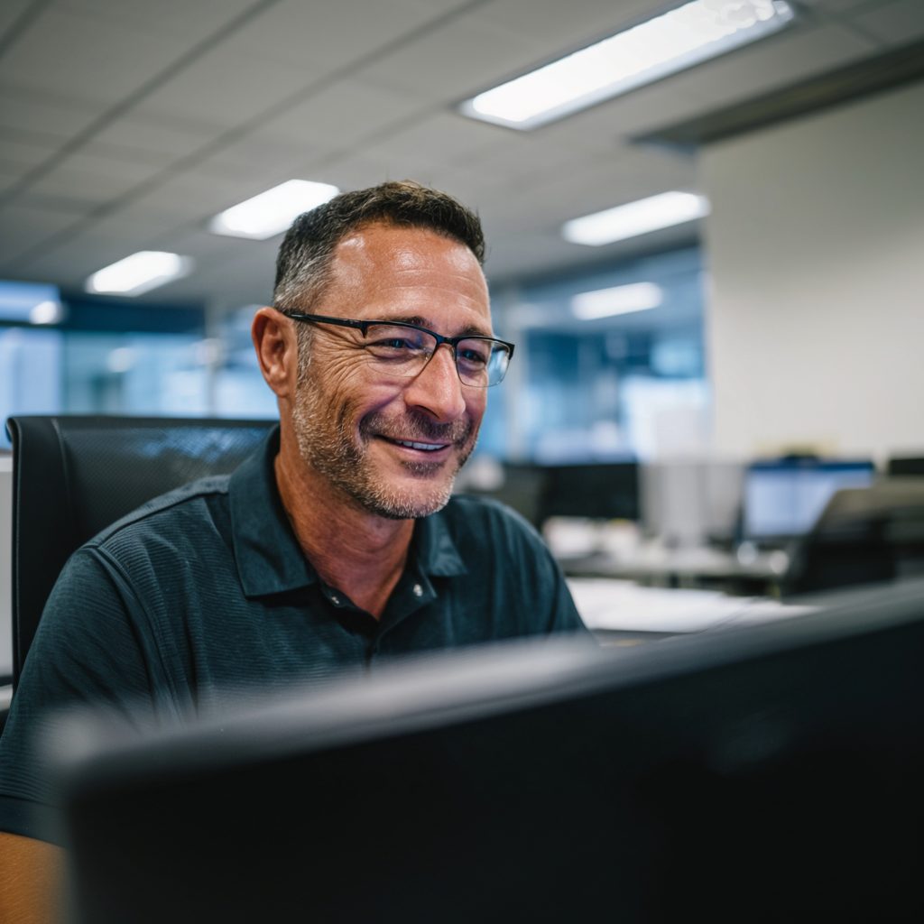 Auf dem Foto sieht man einen Mitarbeiter einer Pharmafirma, der seinen neuen Job über stellenangebotesaarland.de gefunden hat.