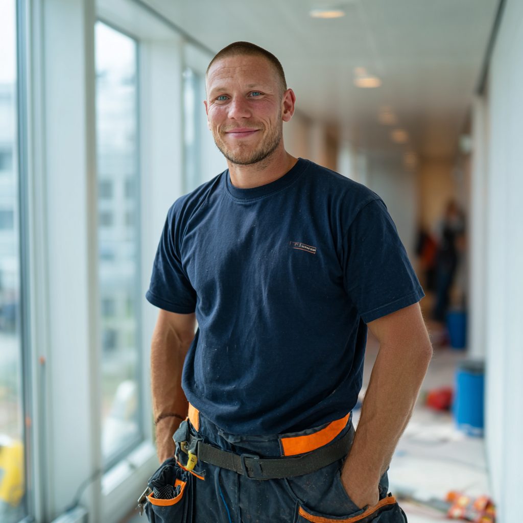 Auf dem Foto sieht man einen Elektriker der Stadtwerke Homburg, der seinen neuen Job über www.stellenangebotesaarland.de gefunden hat.