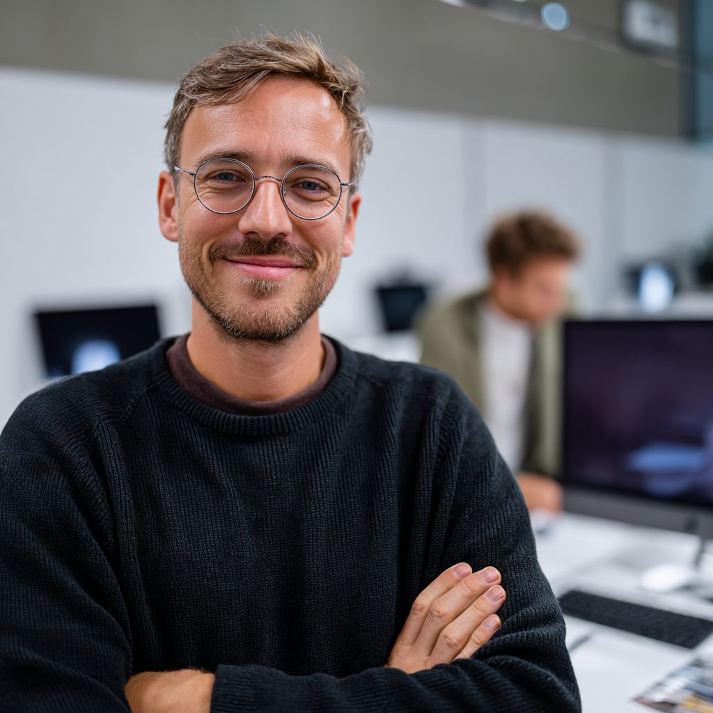 Auf dem Foto sieht man einen Mann aus dem Saarland, der seinen Bürojob in Homburg über das Jobportal www.stellenangebotesaarland.de gefunden hat.