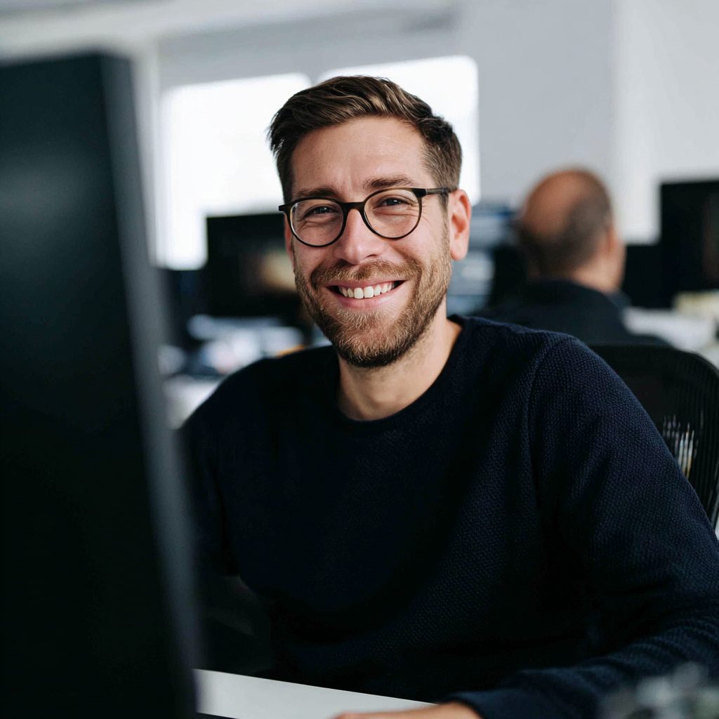 Auf dem Foto sieht man einen Informatiker, der derzeit einen Job im Saarland sucht.