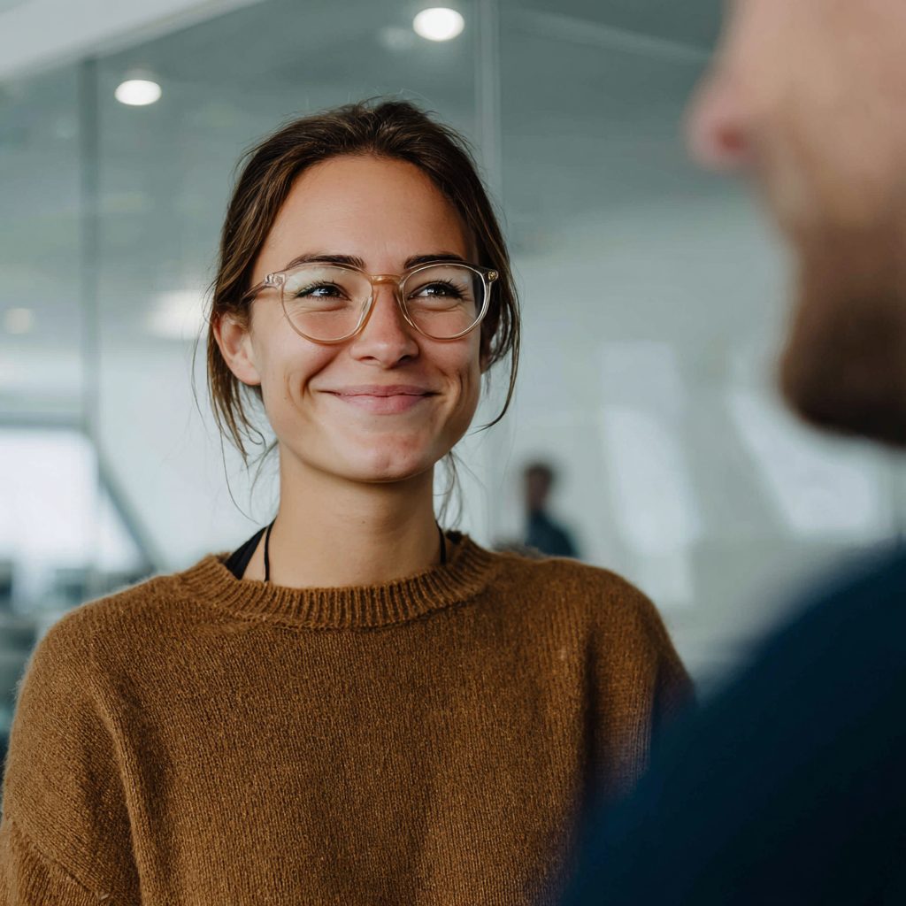 Auf dem Foto sieht man eine glückliche Mitarbeiterin der Personalabteilung beim Sr, die ihren Job über www.stellenangebotesaarland.de gefunden hat.