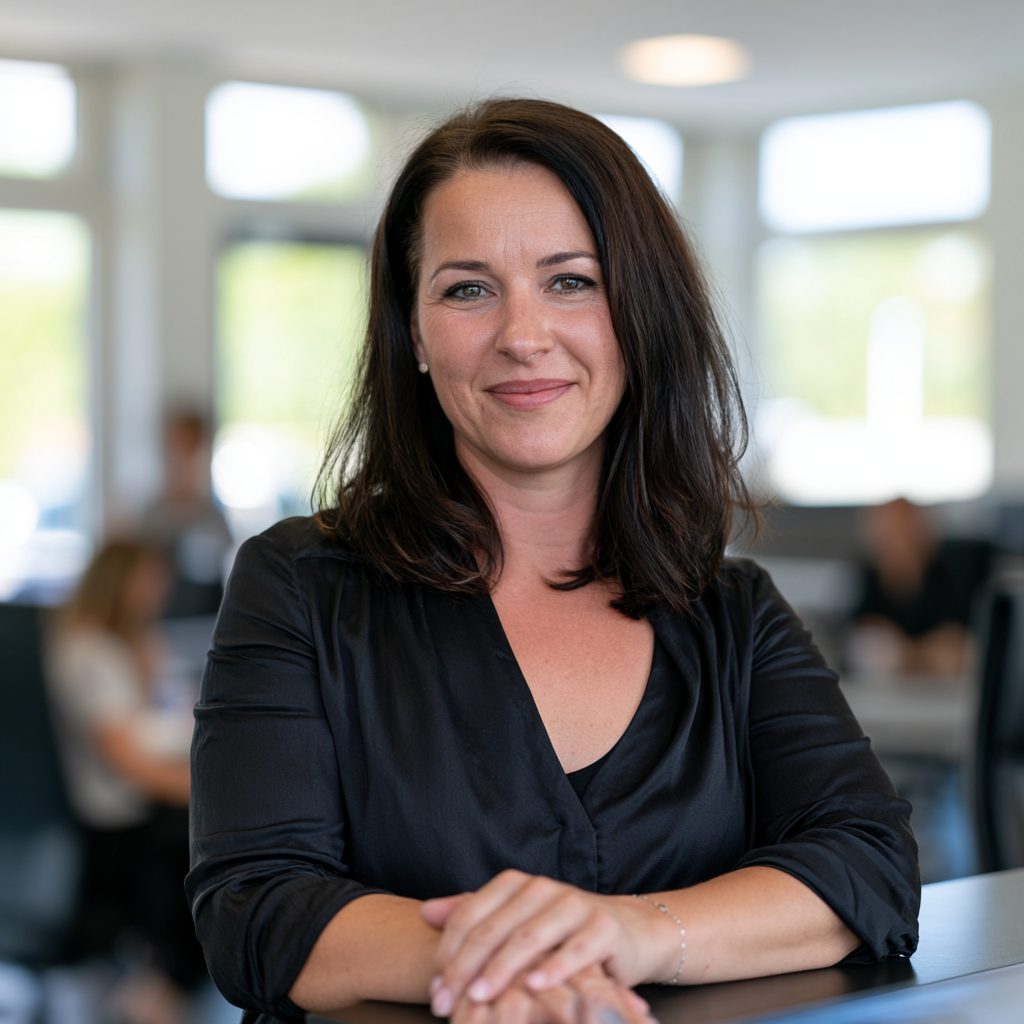 Auf dem Foto sieht man eine Empfangsmitarbeiterin in einer saarländischen Firma. Bei ihrer Jobsuche hatte sie nur durch das spezielle Saarlandjobportal von stellenangebotesaarland.de endlich Glück.