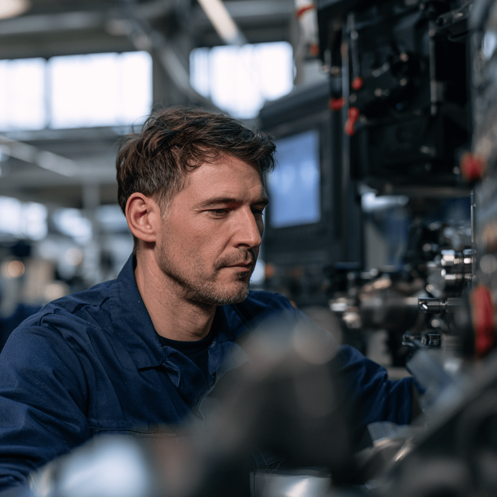 Auf dem Foto sieht man einen Zerspanungsmechaniker, der einen neuen Job im Saarland über das Jobportal www.stellenangebotesaarland.de gefunden hat.